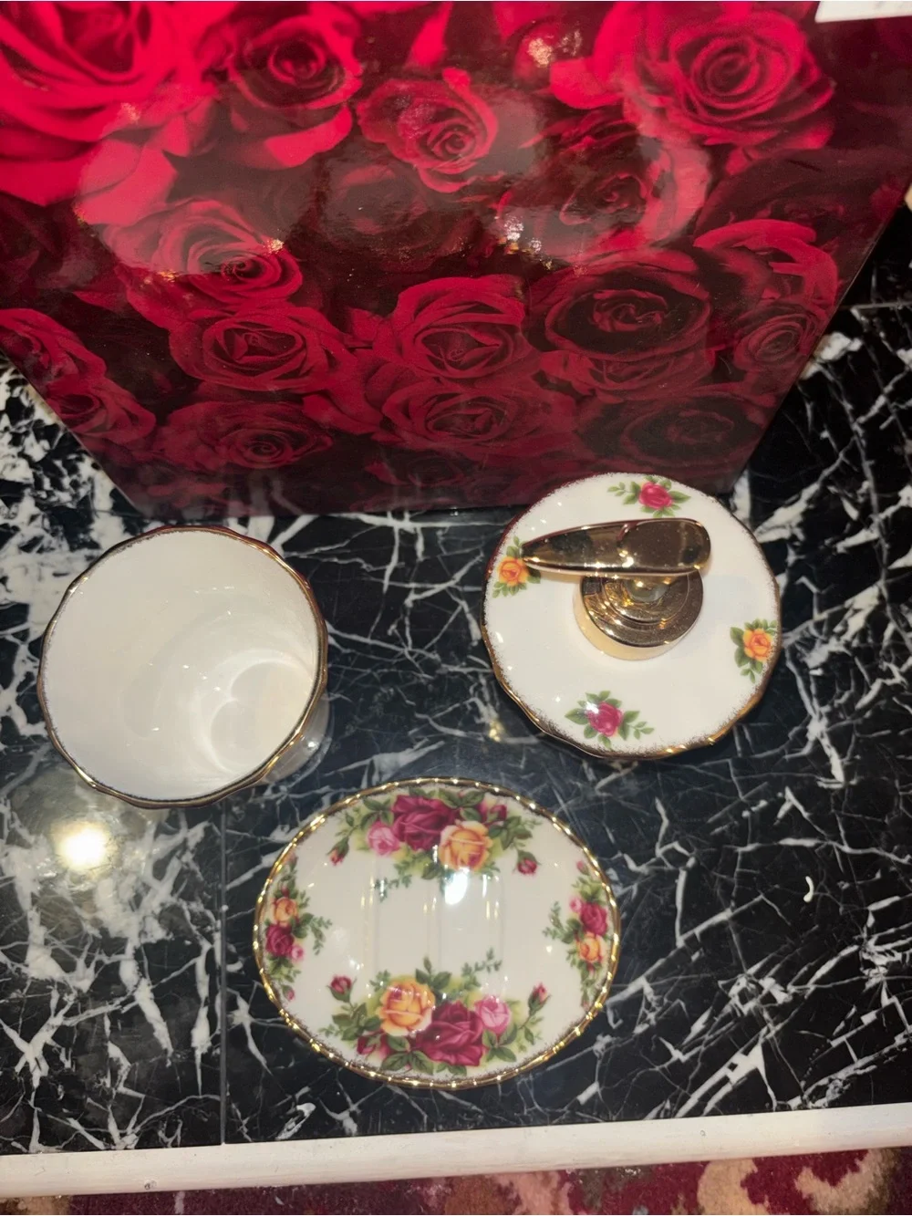 Royal Albert Floral Porcelain Bath Set - White with Pink, Yellow & Red Roses